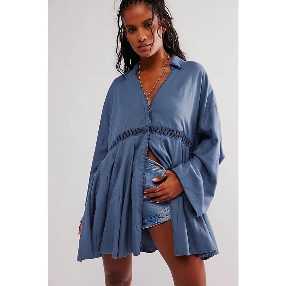 Hazy Baby Mini Dress at Free People in Blue Mirage, Size: Small - Oversized